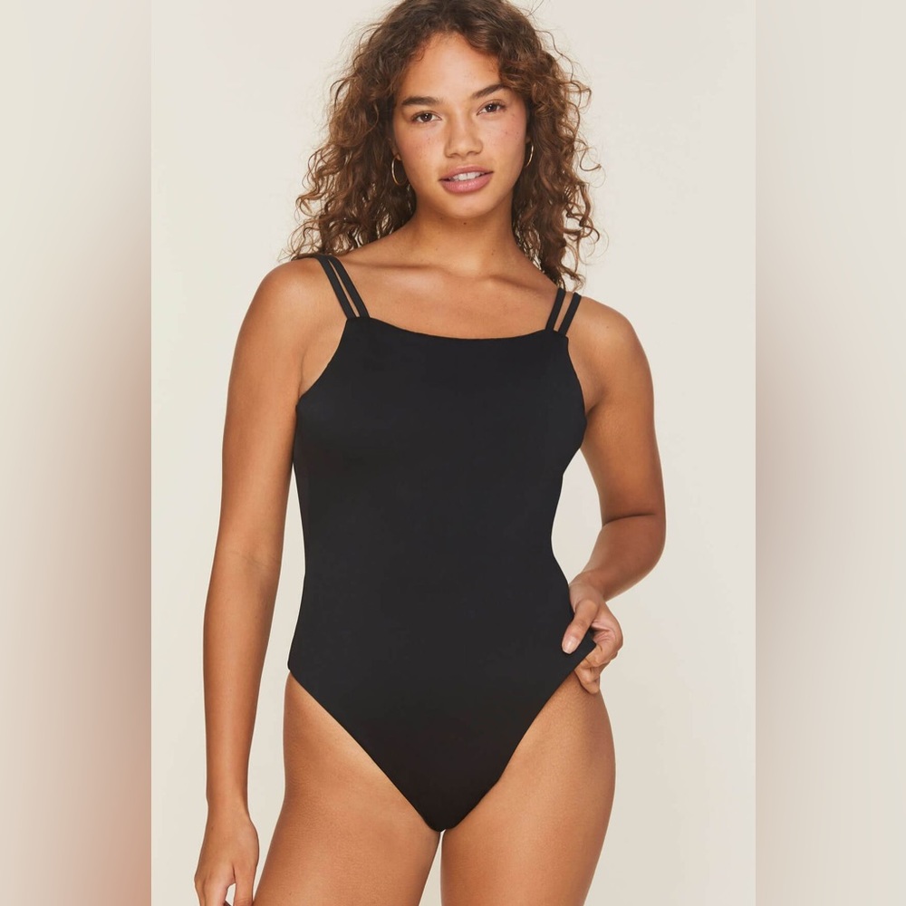 Andie Black Double-Strap One-Piece Swimsuit